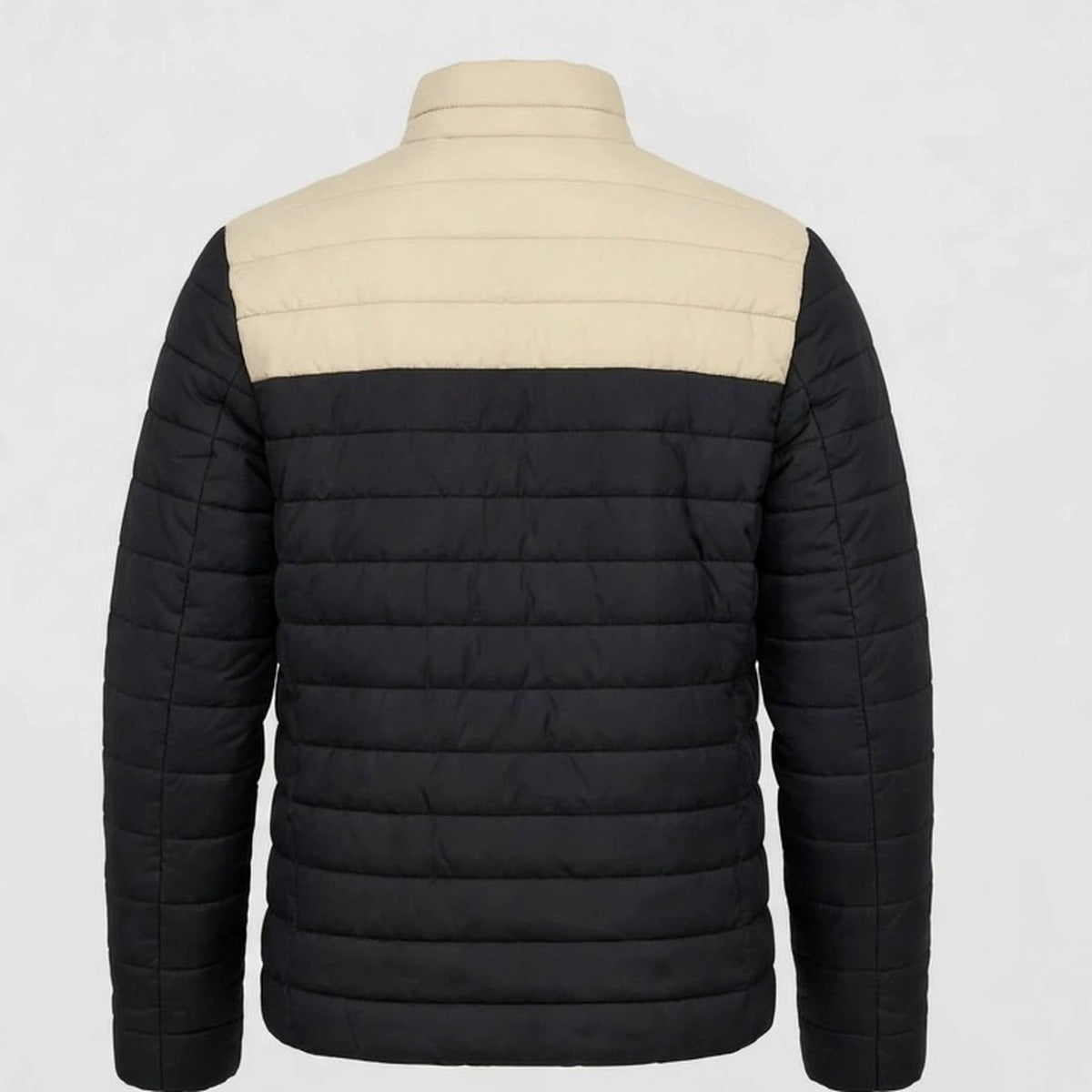 Vellor Colour-Block Puffer Black and Beige, back view