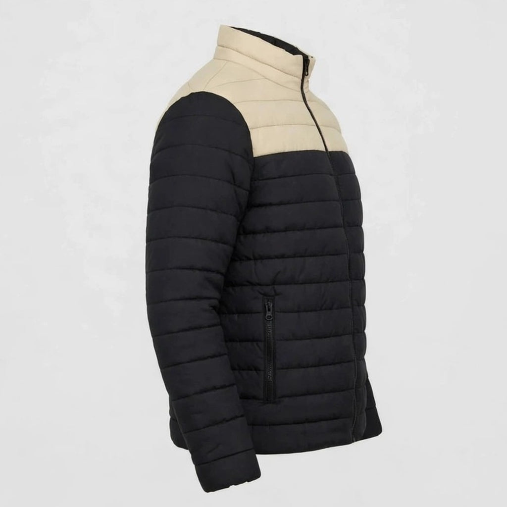 Vellor Colour-Block Puffer Black and Beige, side view