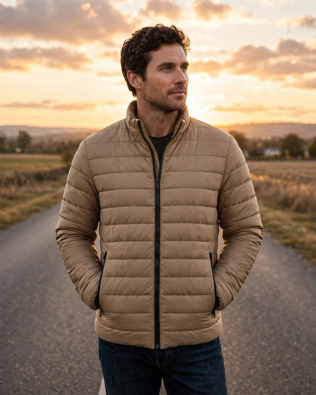 Vellor Lightweight Puffer Camel, worn outdoors