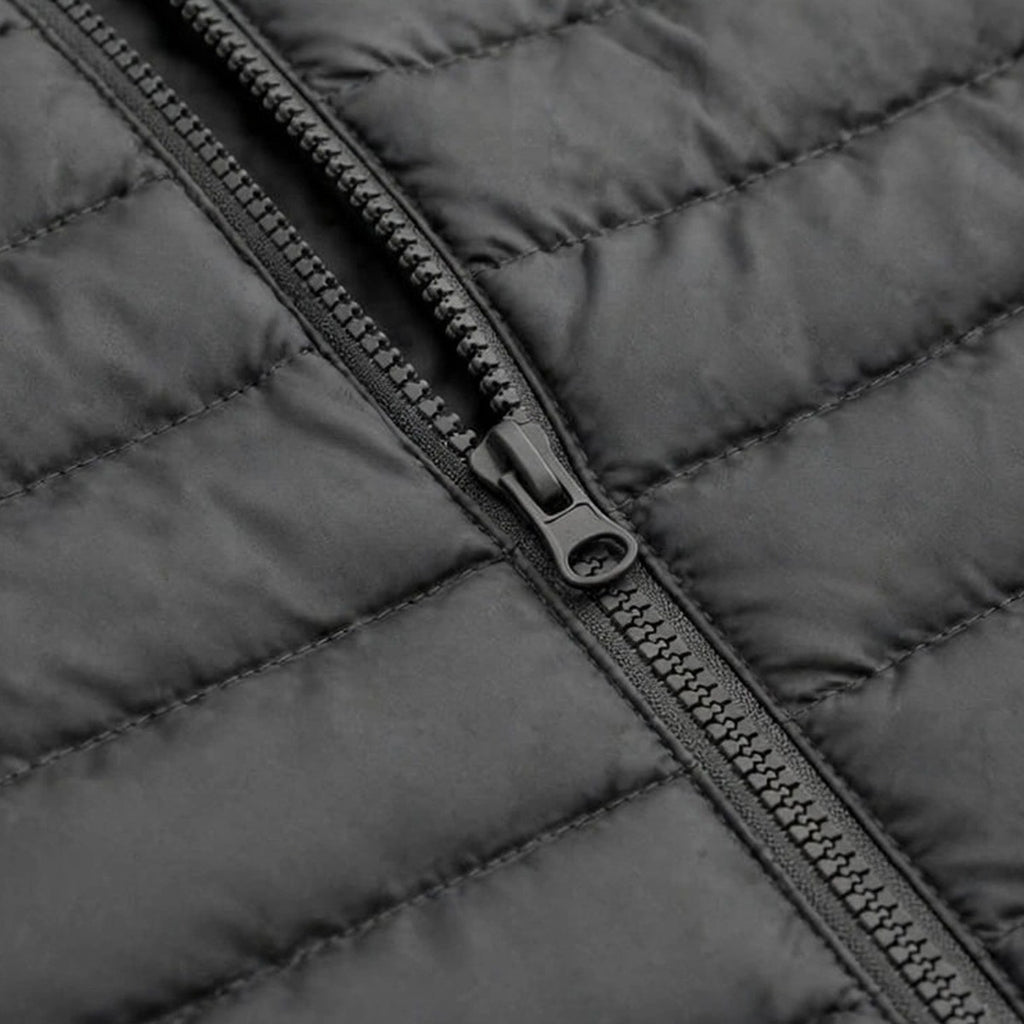 Vellor Lightweight Puffer Charcoal, zip and fabric detail