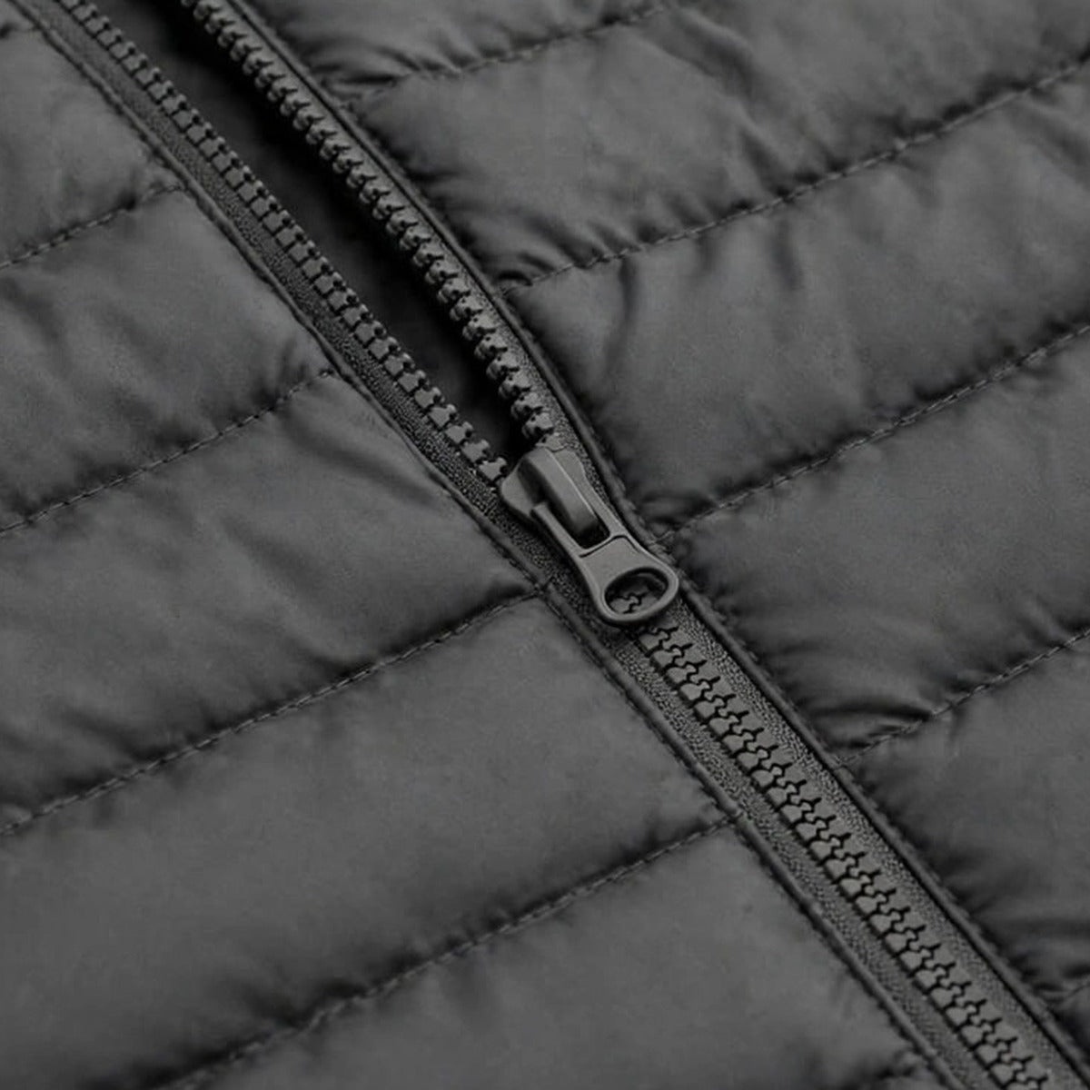 Vellor Lightweight Puffer Charcoal, zip and fabric detail