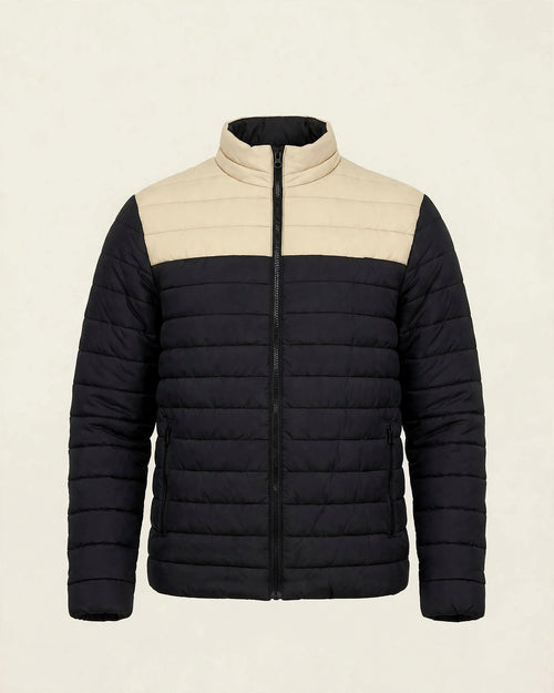 Vellor Colour-Block Puffer Black and Beige, front view