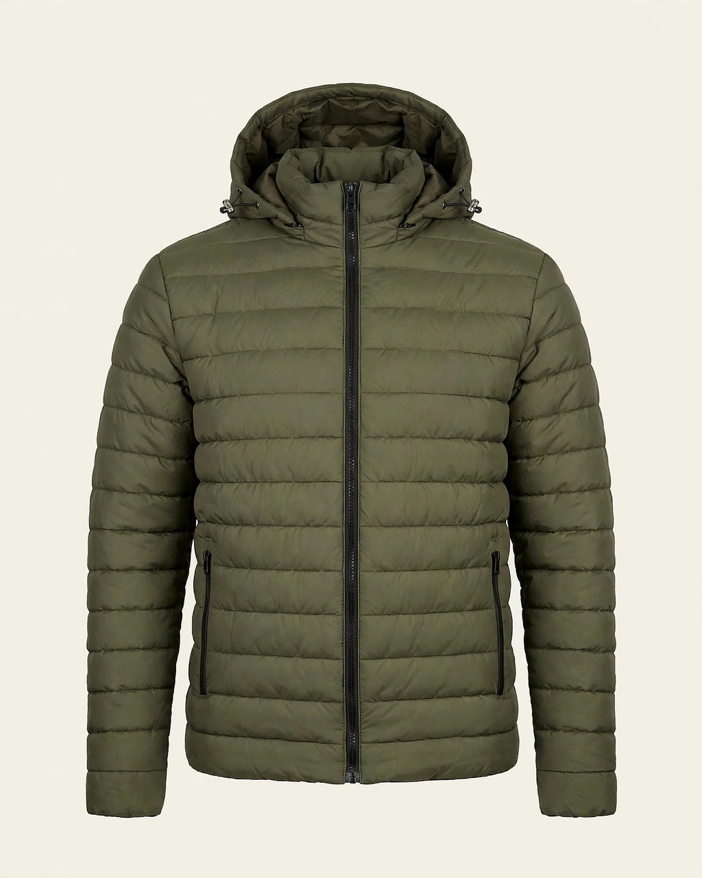 Vellor Hooded Puffer Olive, front view