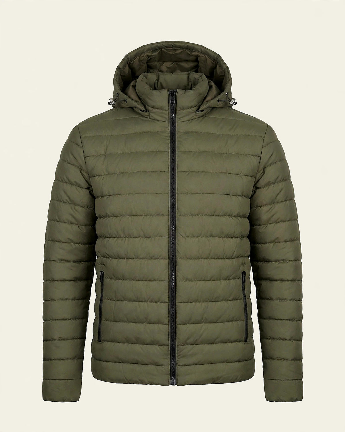 Vellor Hooded Puffer Olive, front view