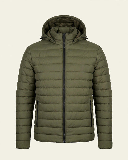 Vellor Hooded Puffer Olive, front view